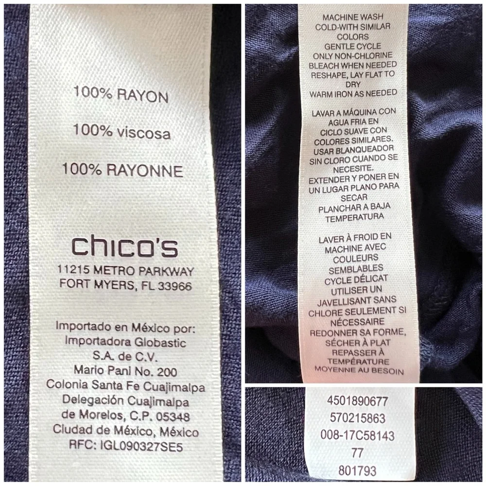 Chico’s Knit Woven Tunic Long Sleeve Asymmetrical Hem Navy Blue Small 570215863 - Picture 6 of 13